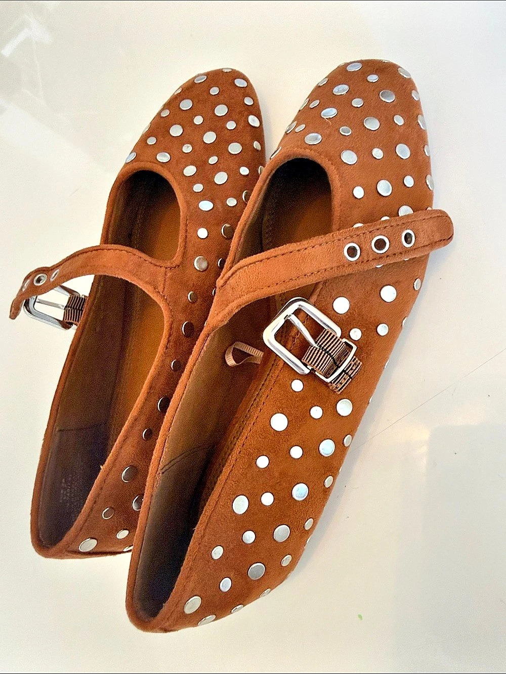 H&M Studded Mary Jane Flats in Brown